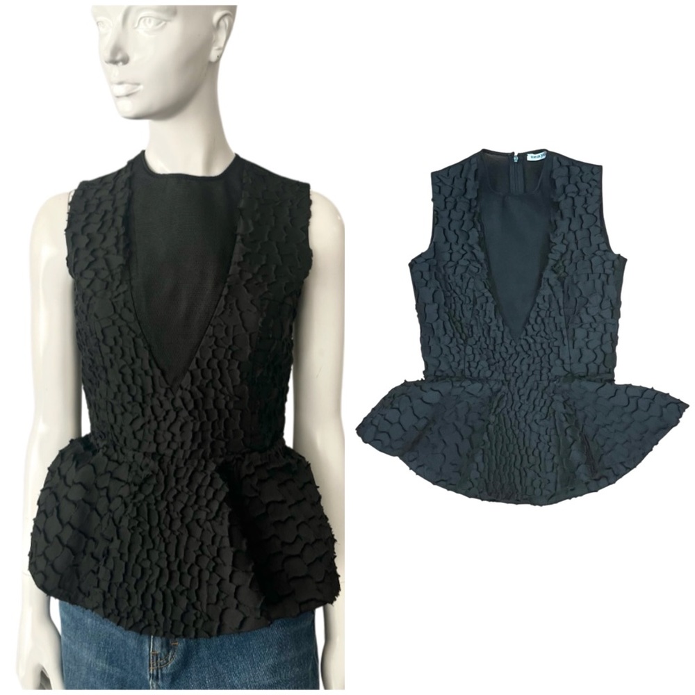 Unique Artsy Designer Teatum Jones Peplum Embellished Black Top